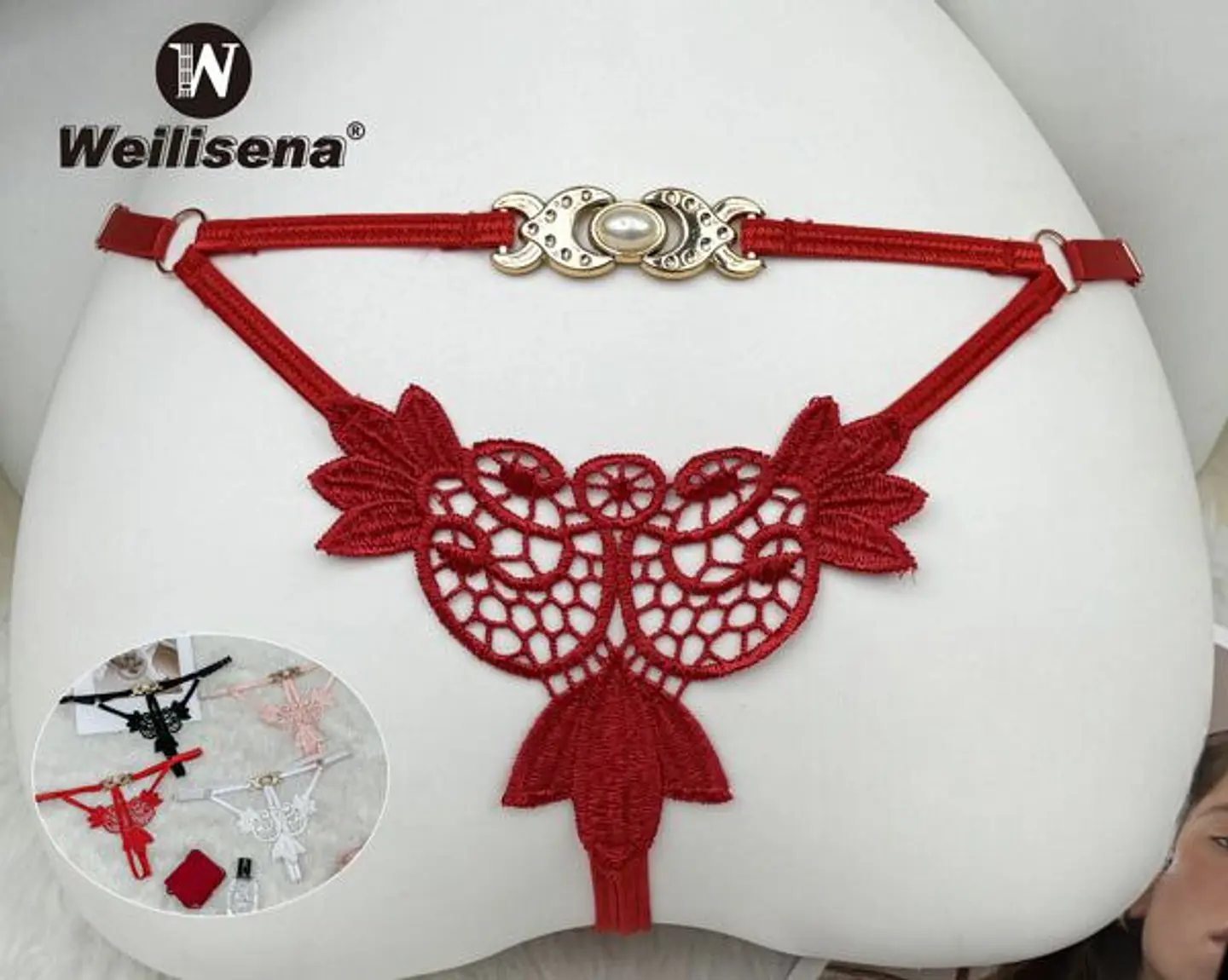 Colale de hilo con diseño de luna en el vientre con perla  1