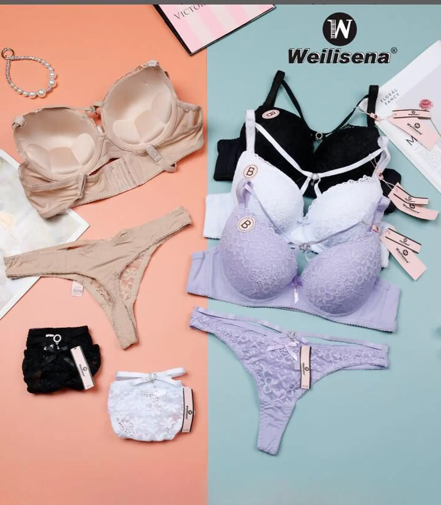 Conjunto de ropa interior con encaje de dama  1