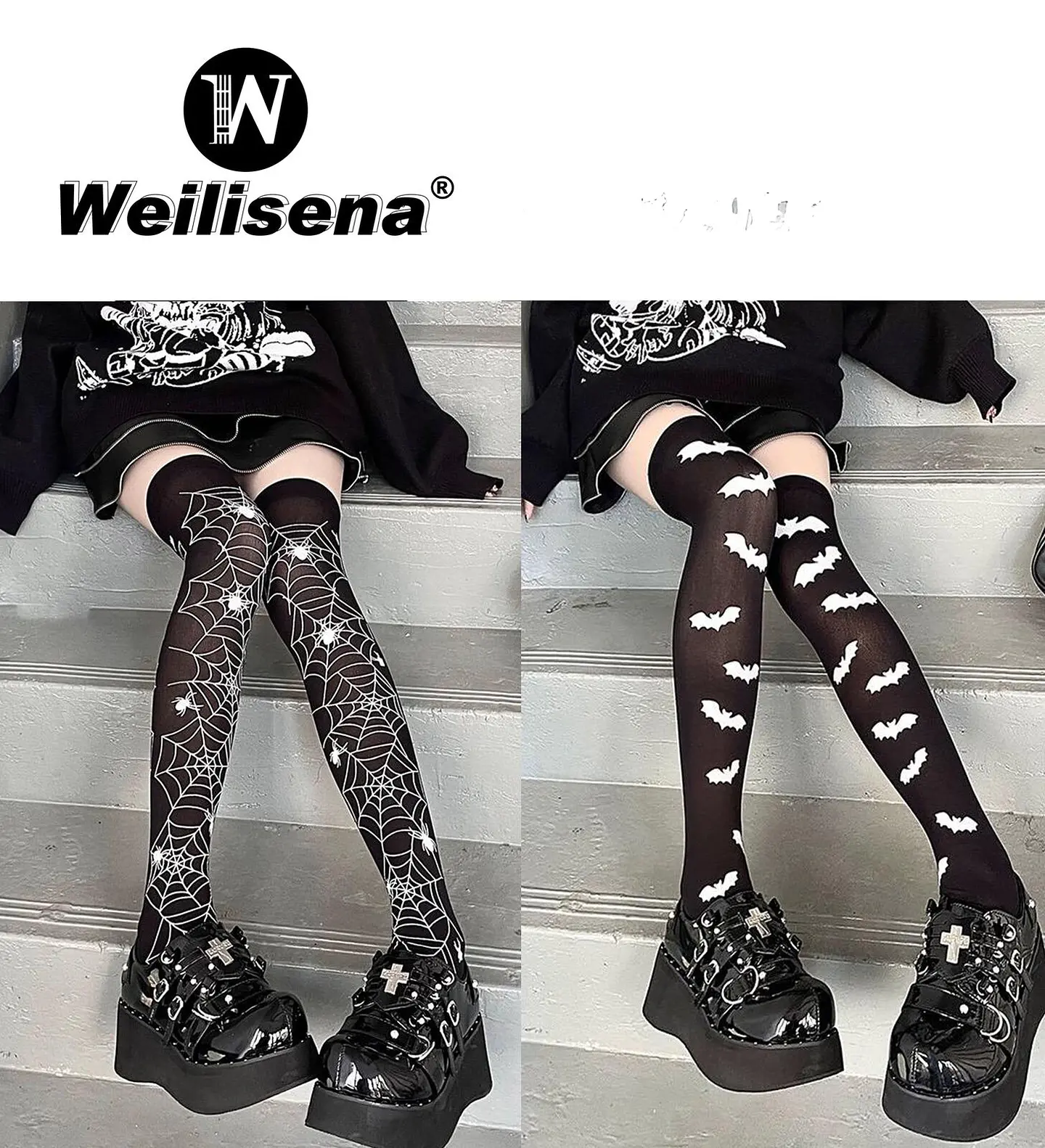 Pantimedias hasta el muslo con diseño de halloween  1