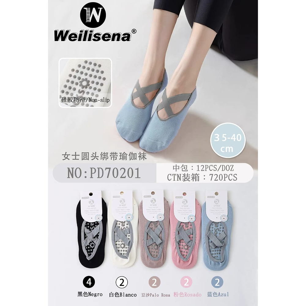 DOCENA DE CALCETINES DE YOGA PARA MUJER CON ANTIDESLIZANTE