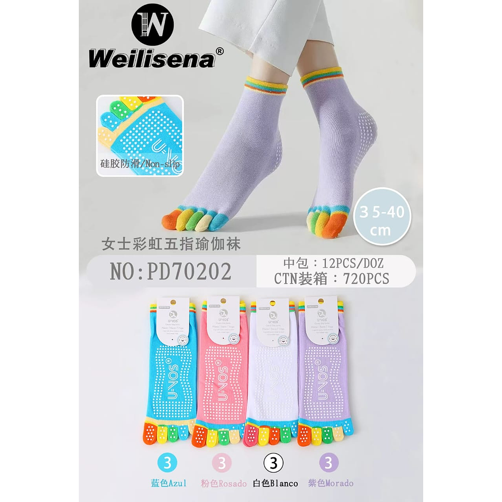 DOCENA DE CALCETINES DE YOGA  CON DEDITOS PARA MUJER CON ANTIDESLIZANTE