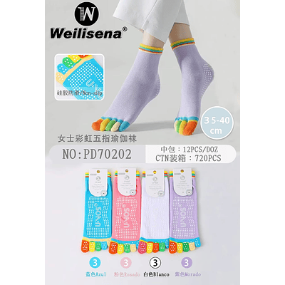 DOCENA DE CALCETINES DE YOGA  CON DEDITOS PARA MUJER CON ANTIDESLIZANTE