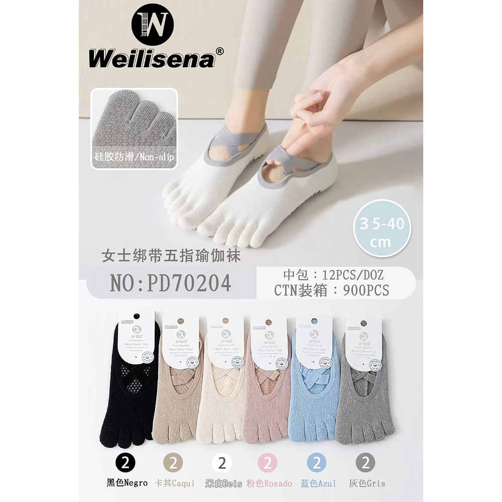 DOCENA DE CALCETINES DE YOGA  CON DEDITOS PARA MUJER CON ANTIDESLIZANTE