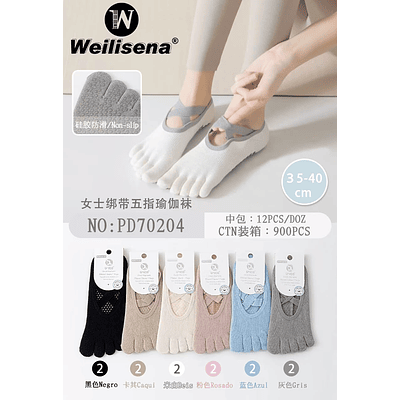 DOCENA DE CALCETINES DE YOGA  CON DEDITOS PARA MUJER CON ANTIDESLIZANTE