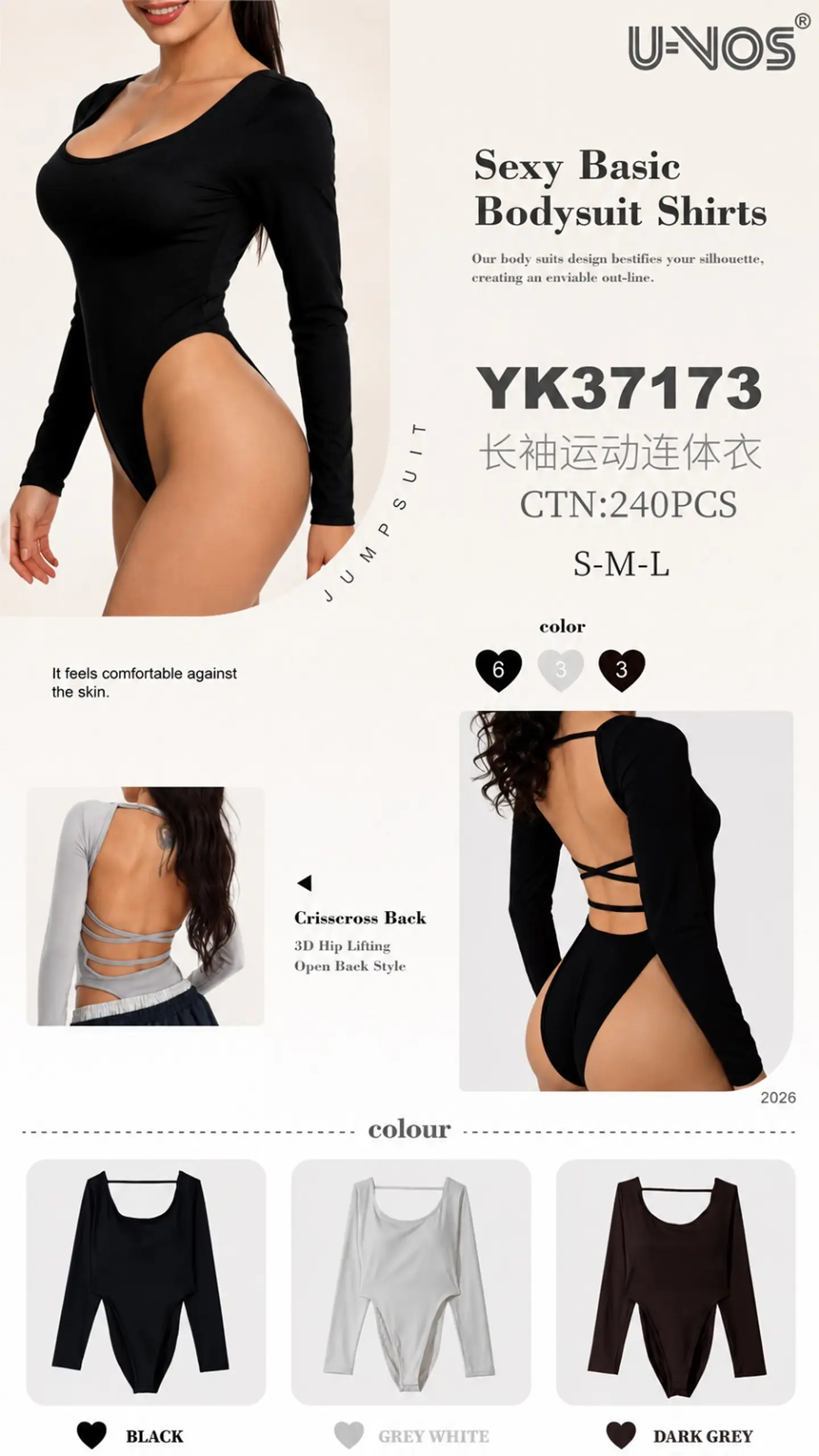 Body Deportivo de Manga Larga Espalda Cruzada  YK37173 1