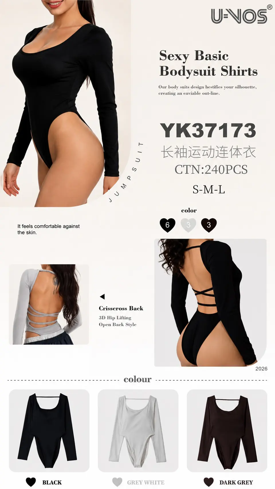Body Deportivo de Manga Larga Espalda Cruzada  YK37173 1