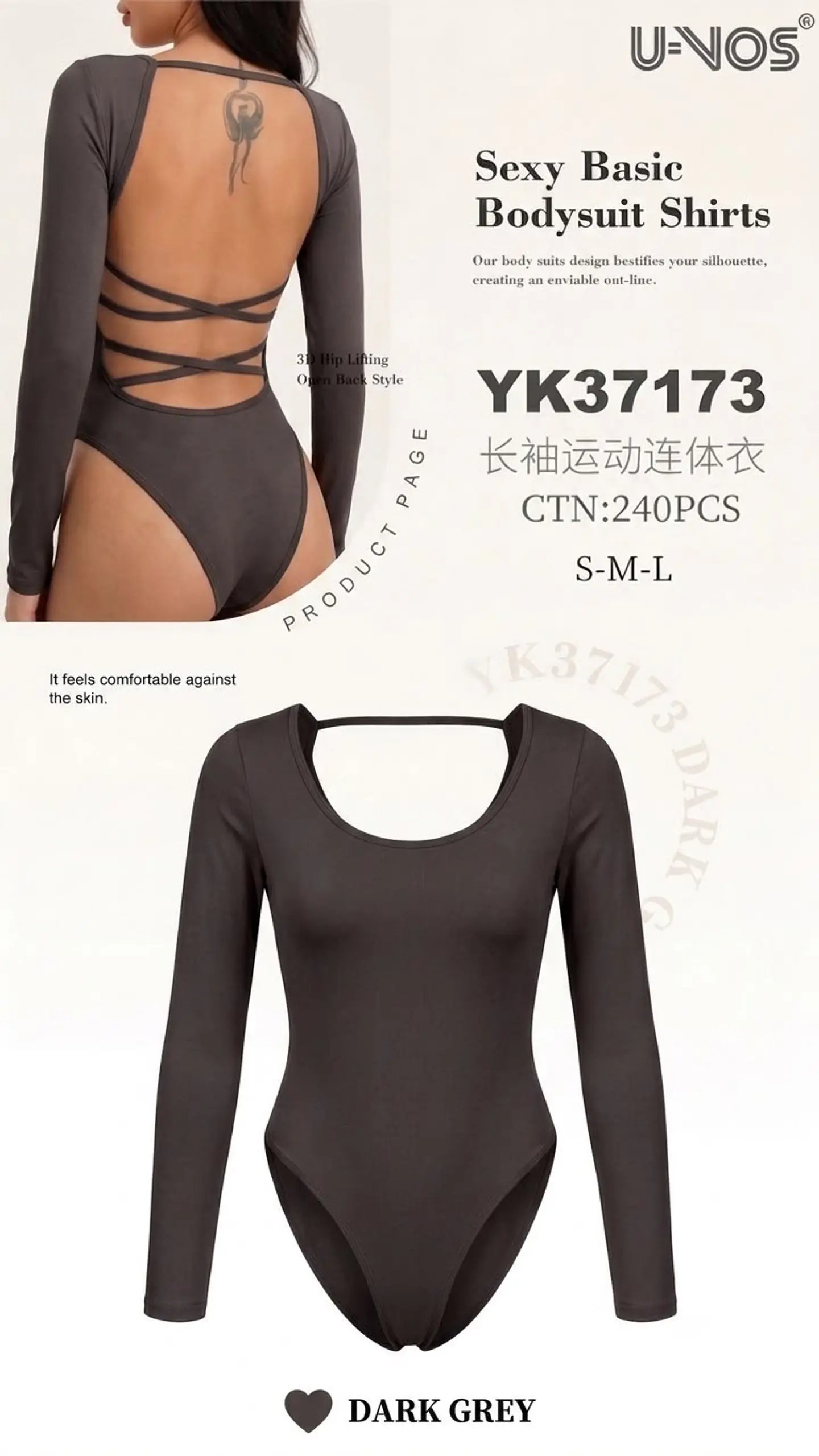Body Deportivo de Manga Larga Espalda Cruzada  YK37173 2