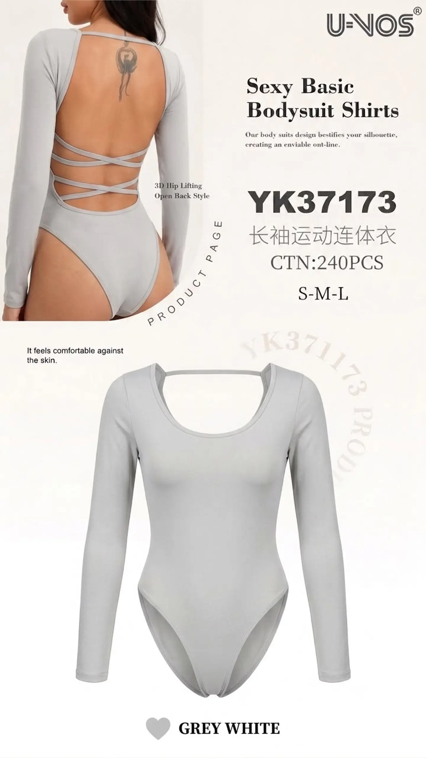 Body Deportivo de Manga Larga Espalda Cruzada  YK37173 3