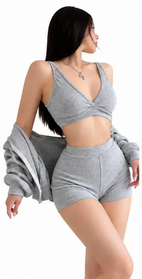 SET 3PCS TOP+CHAQUETA+SHORT YK37067
