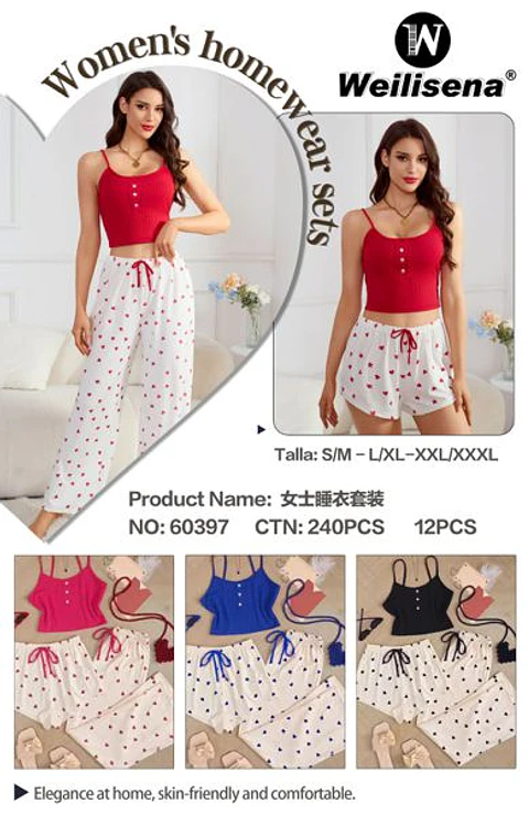 PIJAMA 3 PANTALON+SHORT+POLERA 60397