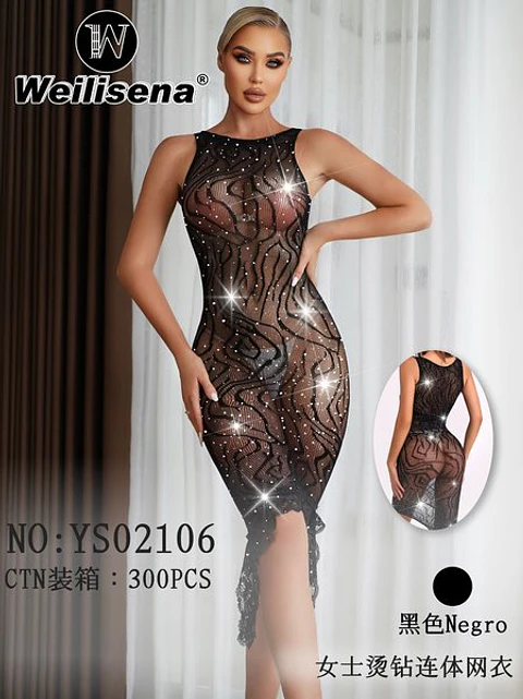 DOCENA DE VESTIDO MALLA SEXY CON BRILLO YS02106