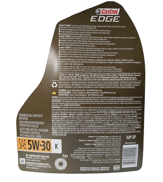 5W30K 5Litro API SP Aceite Castrol Edge Sintético