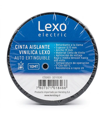 Cinta Aislante PVC 19mm x 10mts Negro Lexo