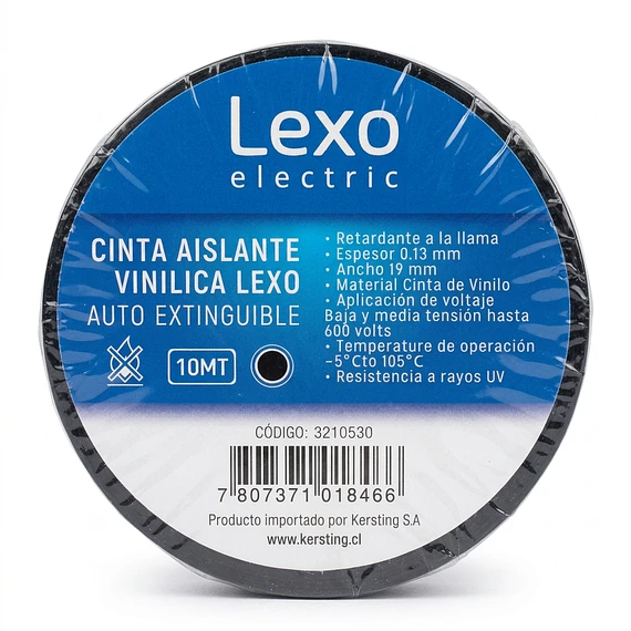 Cinta Aislante PVC 19mm x 10mts Negro Lexo