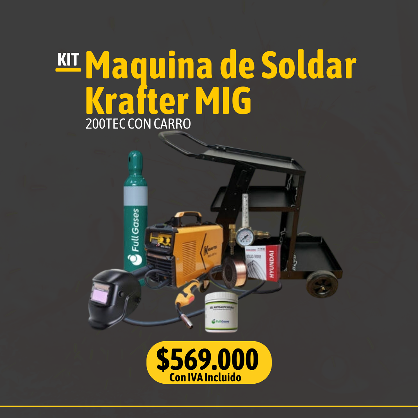 Kit Máquina de Soldar Krafter Mig 200TEC con Carro 1