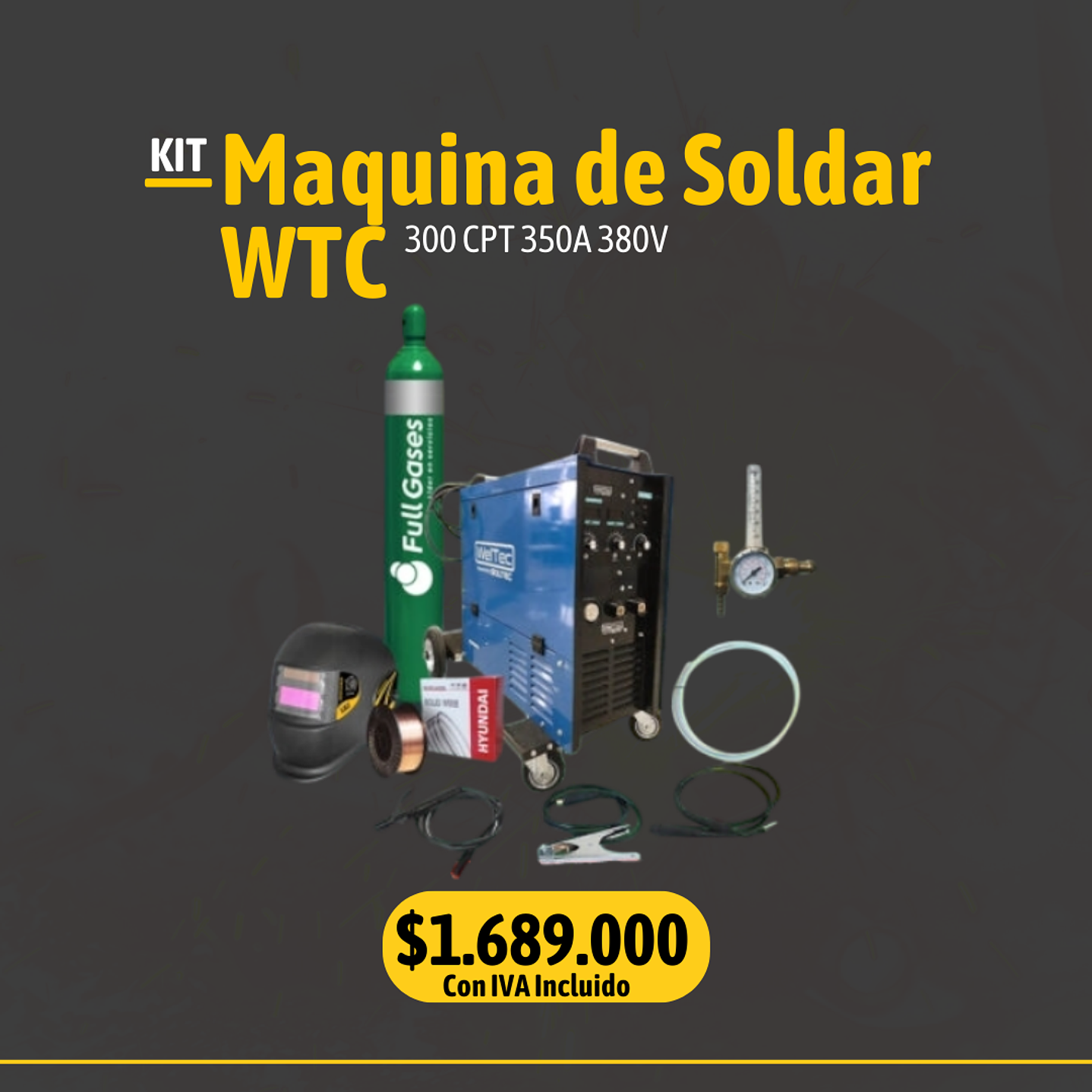  Kit Soldadora Mig WTC – 300 250A 220V C/Cil 10 M3 1