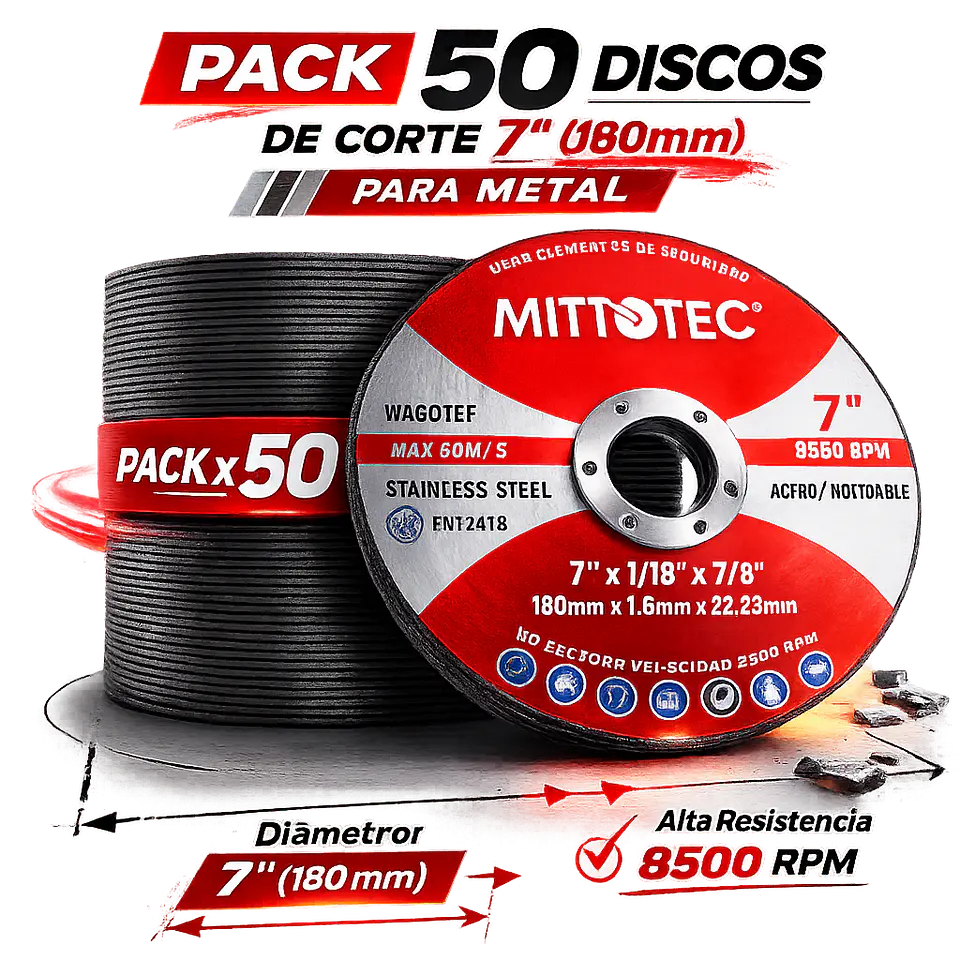 Pack 50 Discos de Corte 7” (180mm) para Metal | MITOTEC 1