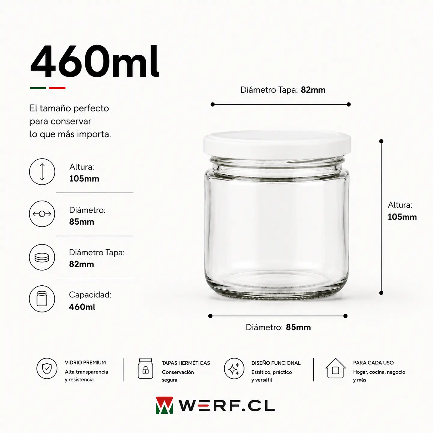 Frasco Conservero 460ml - Don Frascos - Pack 24 Unidades - Tapa Blanca 2