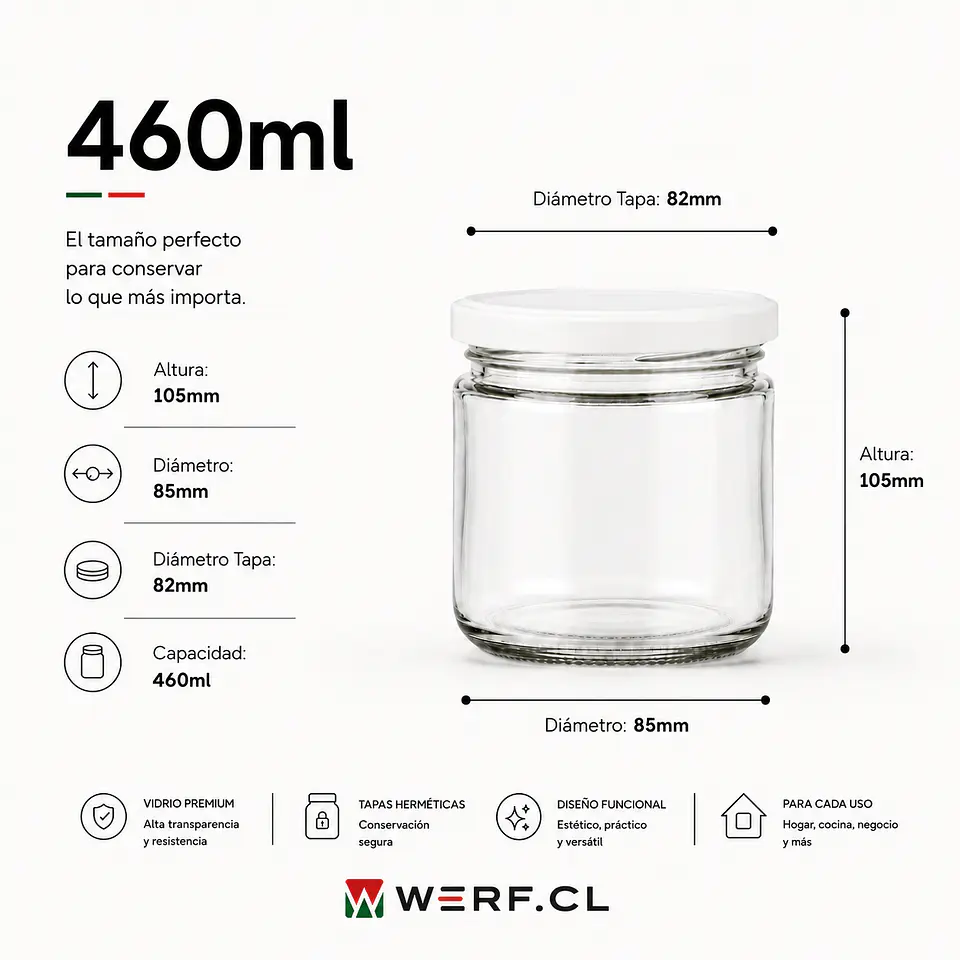 Frasco Conservero 460ml - Don Frascos - Pack 24 Unidades - Tapa Blanca 2