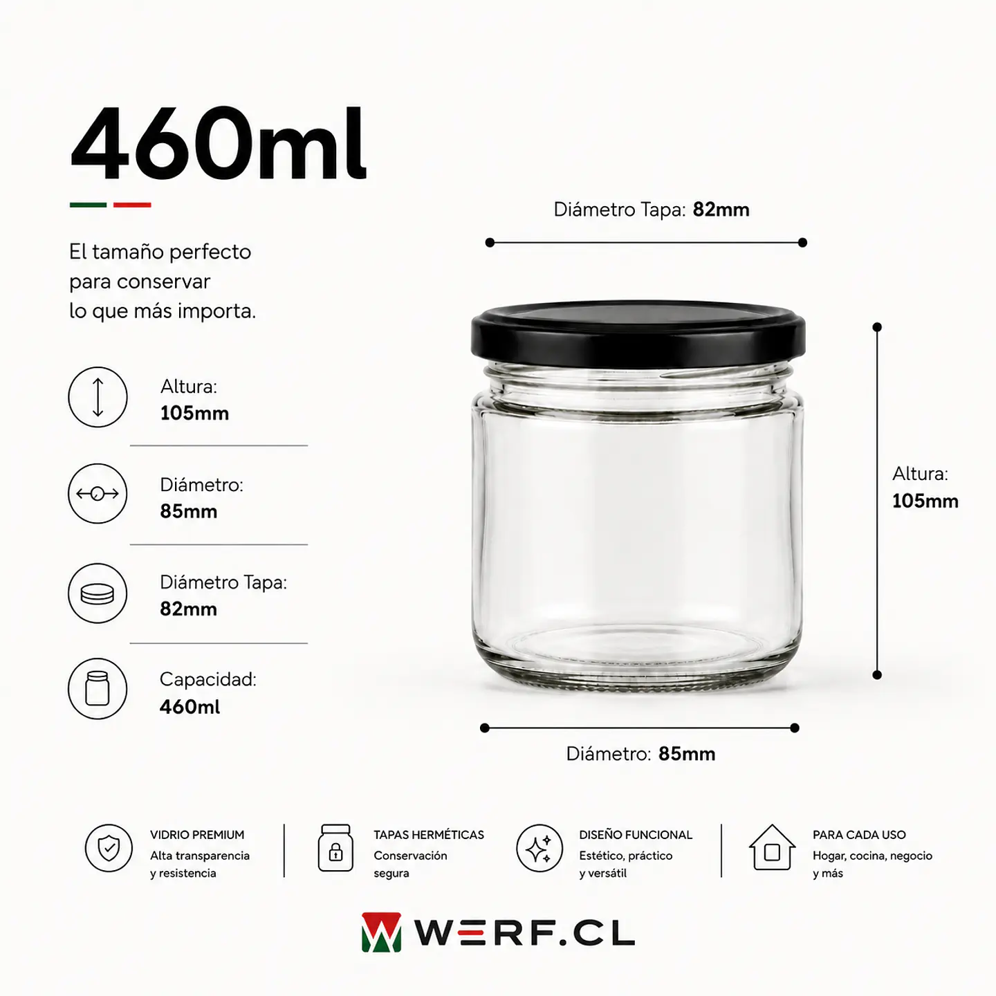 Frasco Conservero 460ml - Don Frascos - Pack 24 Unidades - Tapa Negra 2