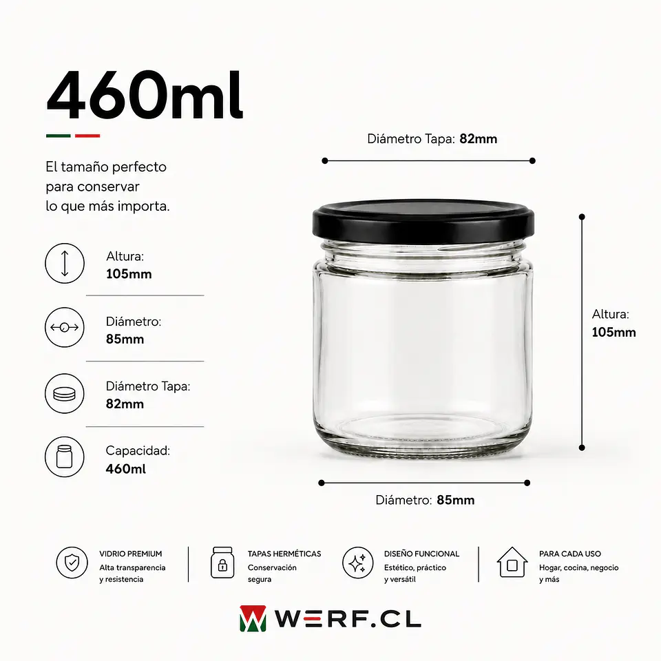 Frasco Conservero 460ml - Don Frascos - Pack 24 Unidades - Tapa Negra 2