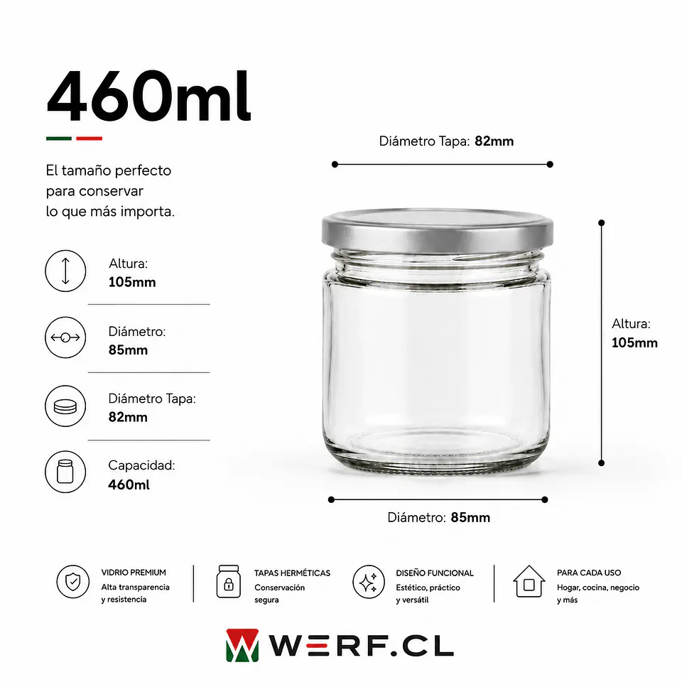 Frasco Conservero 460ml - Don Frascos - Pack 24 Unidades - Tapa Plateada 2