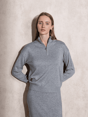 POLO COM FECHO DE MALHA COM BRILHOS NA FRENTE CINZENTO SMF JEANS