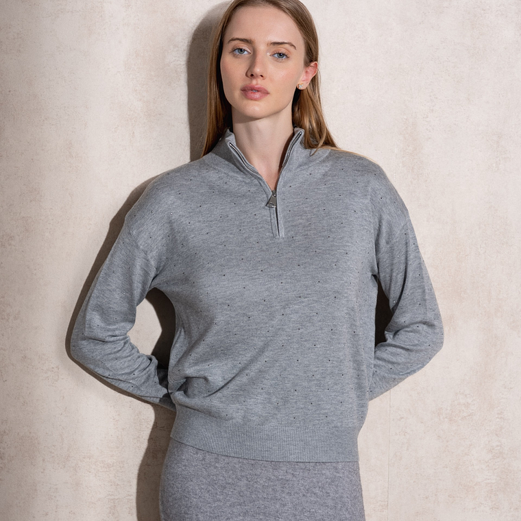 POLO COM FECHO DE MALHA COM BRILHOS NA FRENTE CINZENTO SMF JEANS 1