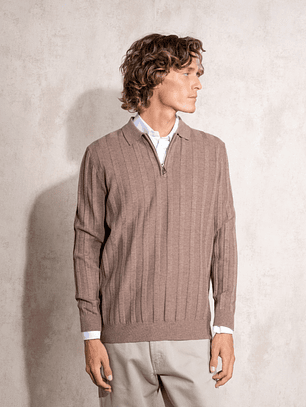 POLO DE MALHA COM FECHO BEIGE HOMEM SMF JEANS 