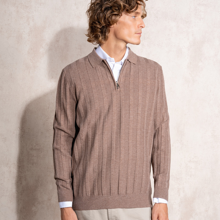 POLO DE MALHA COM FECHO BEIGE HOMEM SMF JEANS  1