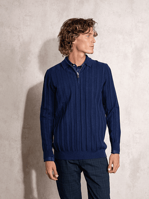 POLO DE MALHA COM FECHO AZUL HOMEM SMF JEANS 