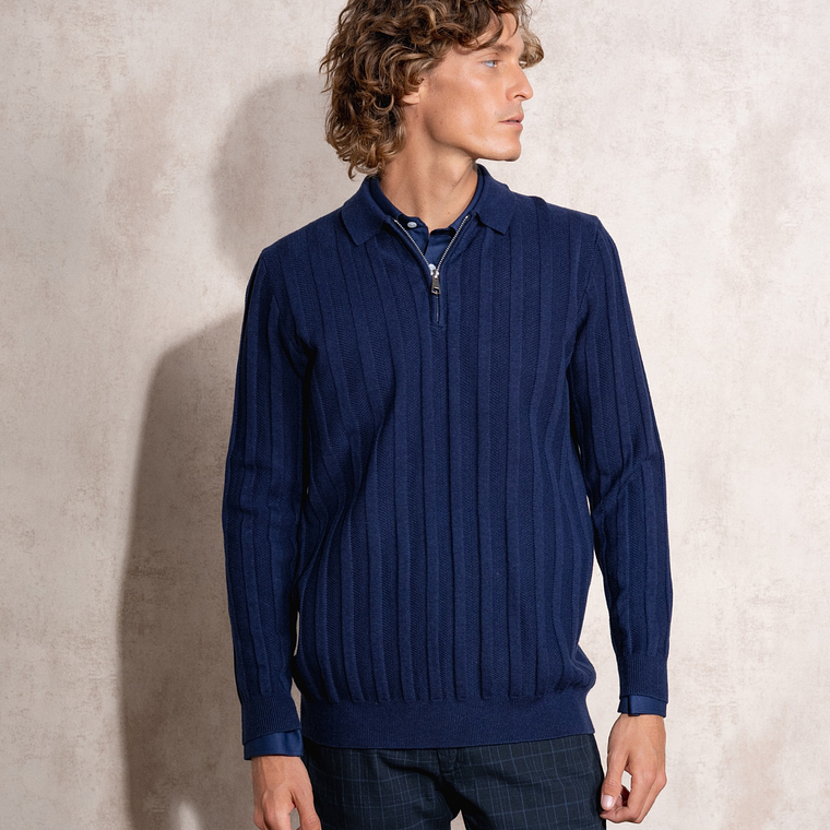 POLO DE MALHA COM FECHO AZUL HOMEM SMF JEANS  1