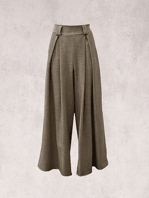 CALÇAS PANTALONAS COM PREGAS BEIGE SMF JEANS