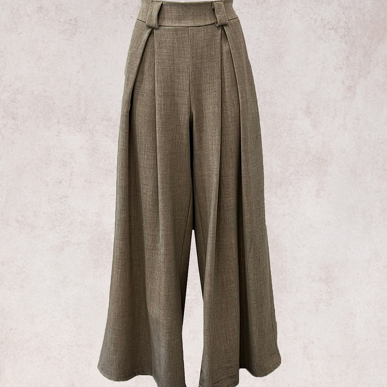 CALÇAS PANTALONAS COM PREGAS BEIGE SMF JEANS 1