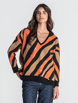 CAMISOLA BEGE E LARANJA COM LANTEJOULAS RUGA