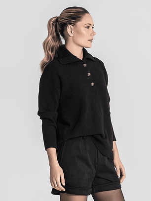 CAMISOLA PRETA COM BOTÕES RUGA