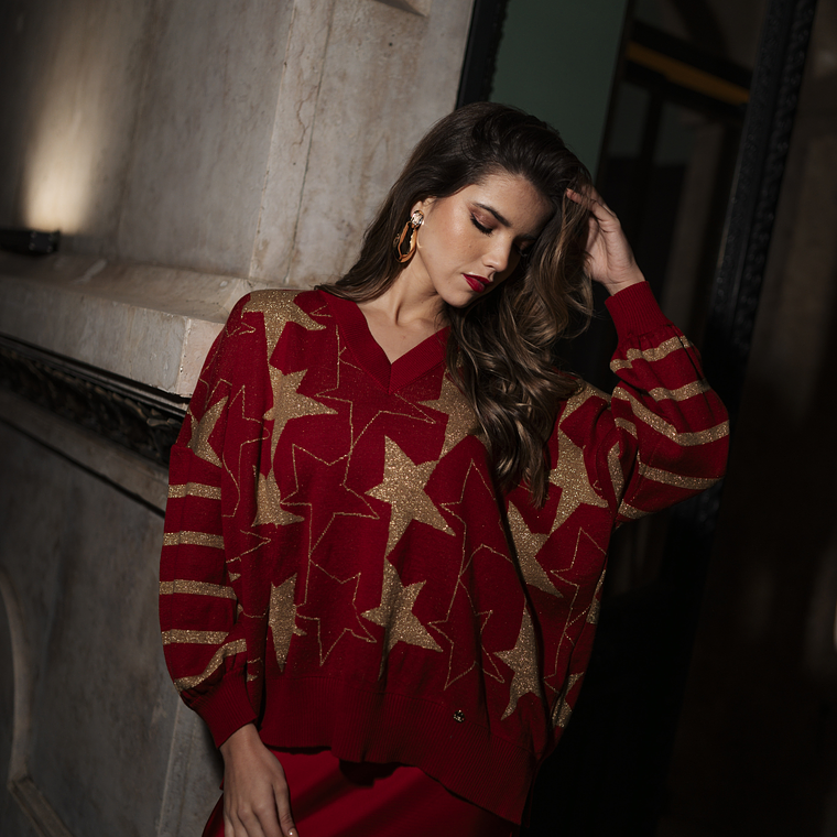 CAMISOLA VERMELHA COM ESTRELAS DOURADAS RUGA 1