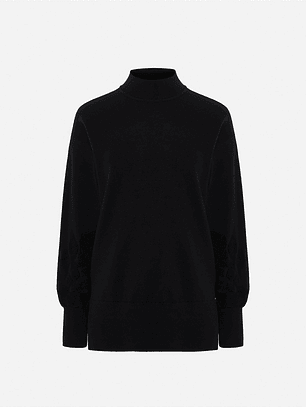 CAMISOLA DE MALHA PRETA COM PORMENOR NOS PUNHOS SCRIPTA