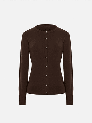 CARDIGAN CASTANHO COM DECOTE REDONDO SCRITPA