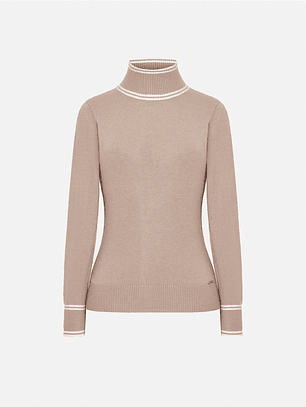 CAMISOLA MALHA BEGE GOLA ALTA SCRITPA