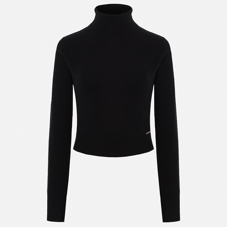 CAMISOLA CURTA PRETA DE MALHA COM GOLA ALTA SCRIPTA 1