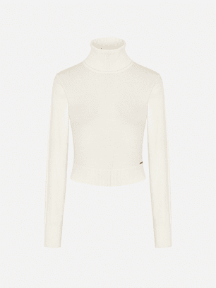 CAMISOLA CURTA CRU DE MALHA COM GOLA ALTA SCRIPTA