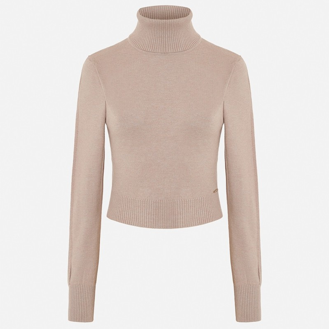 CAMISOLA CURTA BEGE DE MALHA COM GOLA ALTA SCRIPTA 1