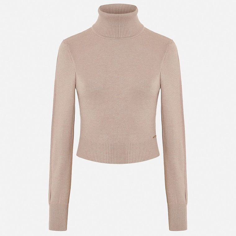 CAMISOLA CURTA BEGE DE MALHA COM GOLA ALTA SCRIPTA 1