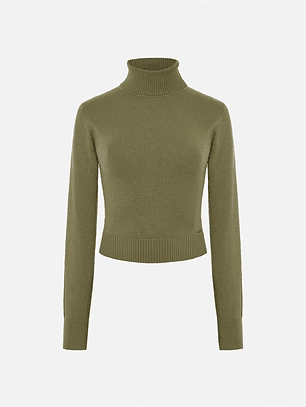 CAMISOLA CURTA VERDE DE MALHA COM GOLA ALTA SCRIPTA