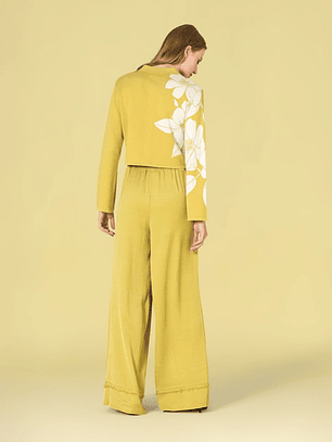 CASACO DE MALHA COM PADRÃO FLOR EM PISTACHIO EM RUGA