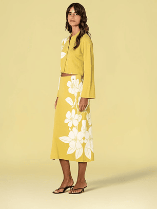 SAIA DE MALHA COM PADRÃO FLOR EM PISTACHIO DA RUGA