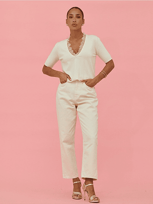 CAMISOLA COM DECOTE EM RENDA CREME DA SCRIPTA 