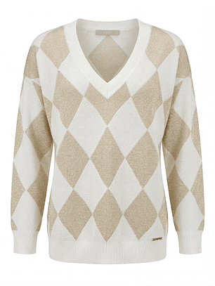 CAMISOLA DE MALHA COM LOSANGULOS CREME DA SCRIPTA  