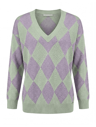 CAMISOLA DE MALHA COM LOSANGULOS VERDE CLARO DA SCRIPTA  